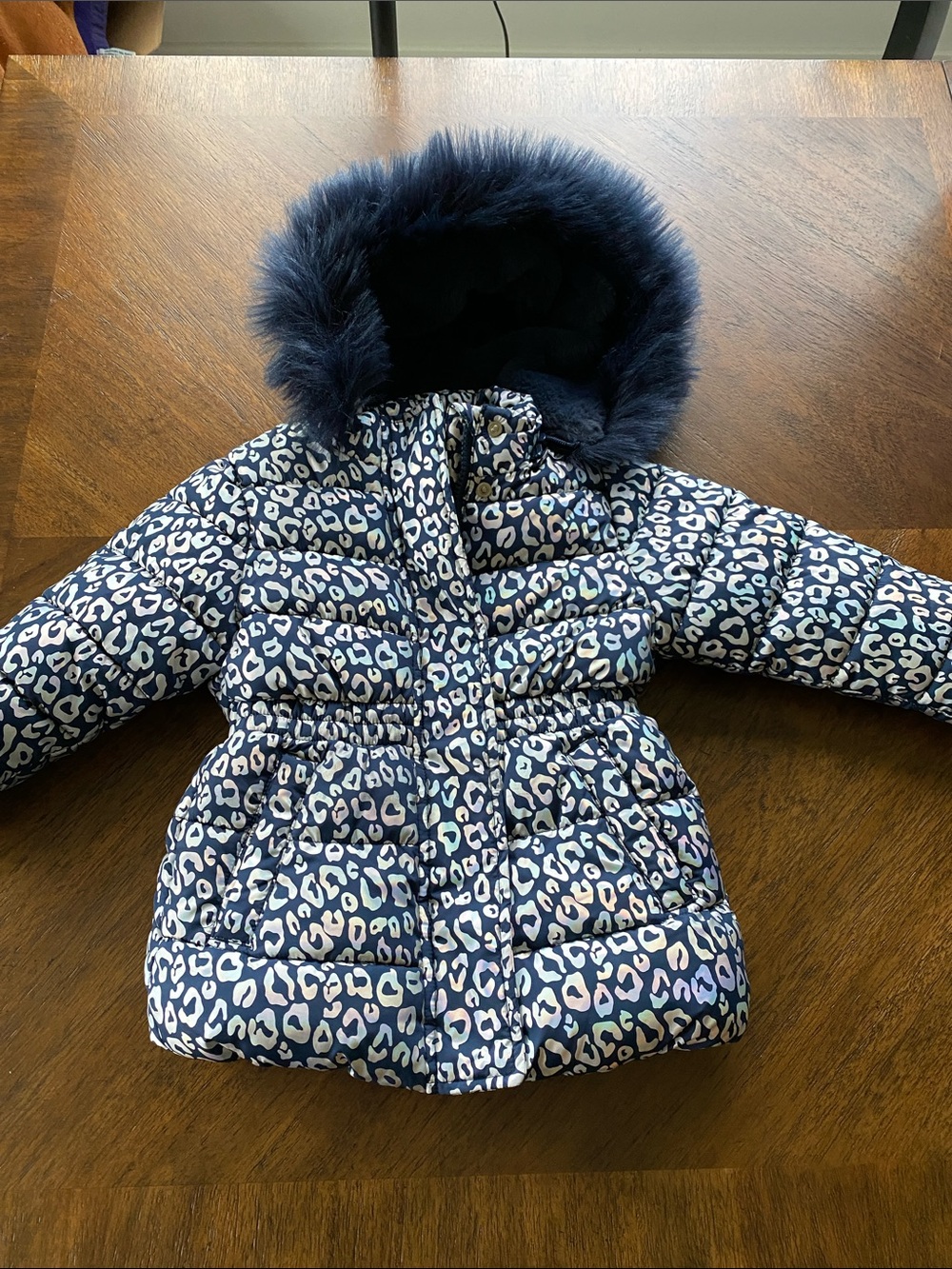 Member’s Mark Toddler Girls Navy Leopard Print Puffer Jacket Winter Coat - 3T